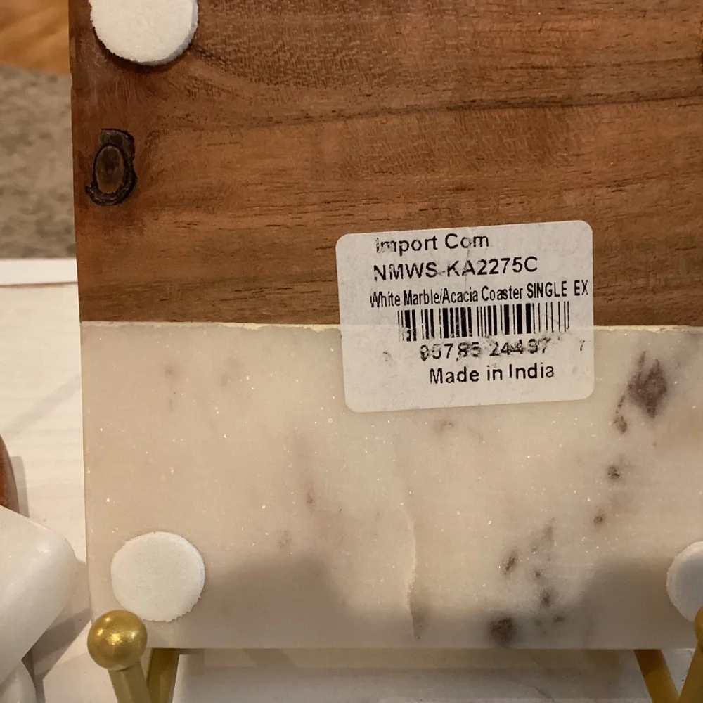 Set of (3) Marble & Acacia Wood Coasters